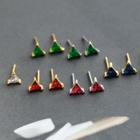 Simple Style Triangle Silver Inlay Zircon Ear Studs 1 Pair main image 3