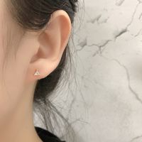 Simple Style Triangle Silver Inlay Zircon Ear Studs 1 Pair main image 5