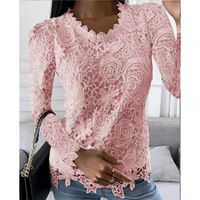 Women's Chiffon Shirt Long Sleeve Blouses Lace Fashion Flower main image 4