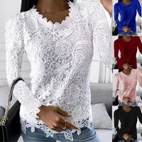 Women's Chiffon Shirt Long Sleeve Blouses Lace Fashion Flower main image 6