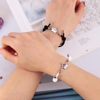 Fashion Crown Stainless Steel Synthetic Fibre Couple Bracelets 1 Pair main image 4