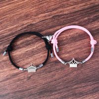 Fashion Crown Stainless Steel Synthetic Fibre Couple Bracelets 1 Pair sku image 4