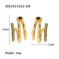 1 Pair Fashion C Shape Inlay Stainless Steel Zircon Hoop Earrings sku image 1