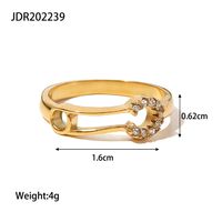 Fashion Paper Clip Stainless Steel Inlay Artificial Diamond Rings 1 Piece sku image 1