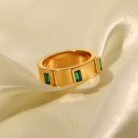 Fashion Square Stainless Steel Gold Plated Zircon Rings main image 4