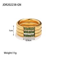 Fashion Round Stainless Steel Inlay Artificial Diamond Gold Plated Rings sku image 1