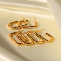 Fashion U Shape Stainless Steel Inlay Zircon Hoop Earrings 1 Pair main image 4