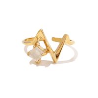 Fashion Solid Color Stainless Steel Plating Inlay Natural Stone Open Ring 1 Piece main image 3
