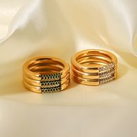Fashion Round Stainless Steel Inlay Artificial Diamond Gold Plated Rings main image 1