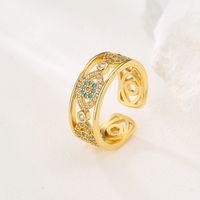 Fashion Devil's Eye Copper Gold Plated Zircon Open Ring main image 4