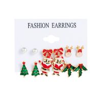 1 Set Cute Christmas Tree Santa Claus Snowman Alloy Drop Earrings Ear Studs sku image 4