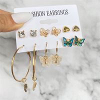 Fashion Heart Shape Butterfly Alloy Artificial Rhinestones Artificial Pearls Women's Earrings 1 Set sku image 6