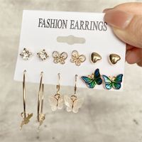 Fashion Circle Heart Shape Butterfly Alloy Artificial Pearls Women's Hoop Earrings 1 Set sku image 1