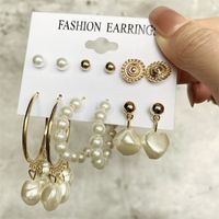 Fashion Circle Heart Shape Butterfly Alloy Artificial Pearls Women's Hoop Earrings 1 Set sku image 3
