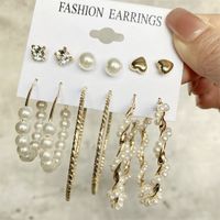 Fashion Circle Heart Shape Butterfly Alloy Artificial Pearls Women's Hoop Earrings 1 Set sku image 4