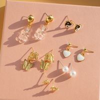 Fashion Cherry Heart Shape Alloy Plating Artificial Rhinestones Artificial Pearls Women's Drop Earrings 1 Set sku image 2