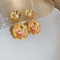 1 Pair Vintage Style Flower Copper Plating Inlay Artificial Gemstones Rhinestones Ear Studs sku image 45