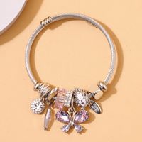 Fashion Butterfly Stainless Steel Beaded Inlay Glass Bangle main image 7
