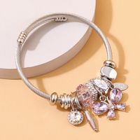 Fashion Butterfly Stainless Steel Beaded Inlay Glass Bangle main image 6