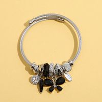Fashion Butterfly Stainless Steel Beaded Inlay Glass Bangle main image 4