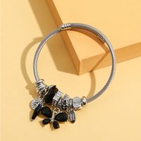 Fashion Butterfly Stainless Steel Beaded Inlay Glass Bangle main image 3