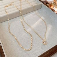 Elegant Geometric Titanium Steel Inlay Artificial Pearls Rhinestones Necklace sku image 11