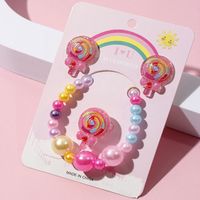 Cute Candy Plastic Beaded Girl's Rings Bracelets Earrings 1 Set sku image 1