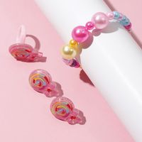 Cute Candy Plastic Beaded Girl's Rings Bracelets Earrings 1 Set main image 4