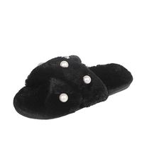 Women's Fashion Solid Color Pearls Open Toe Plush Slippers main image 4