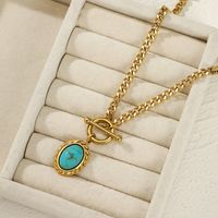 Fashion Oval Stainless Steel Plating Turquoise Pendant Necklace 1 Piece main image 1