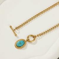 Fashion Oval Stainless Steel Plating Turquoise Pendant Necklace 1 Piece main image 4