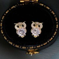 Fashion Owl Copper Inlay Zircon Ear Studs 1 Pair main image 1