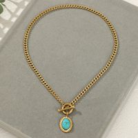 Fashion Oval Stainless Steel Plating Turquoise Pendant Necklace 1 Piece main image 3