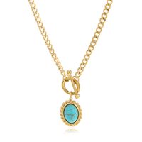Fashion Oval Stainless Steel Plating Turquoise Pendant Necklace 1 Piece sku image 1