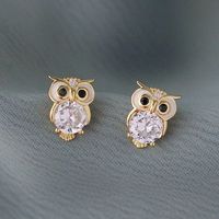 Fashion Owl Copper Inlay Zircon Ear Studs 1 Pair main image 4