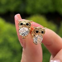 Fashion Owl Copper Inlay Zircon Ear Studs 1 Pair main image 3