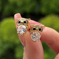 Fashion Owl Copper Inlay Zircon Ear Studs 1 Pair sku image 1
