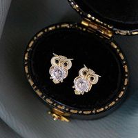 Fashion Owl Copper Inlay Zircon Ear Studs 1 Pair main image 2