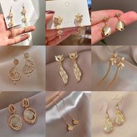 Fashion Flower Alloy Plating Inlay Opal Women's Drop Earrings 1 Pair main image 6