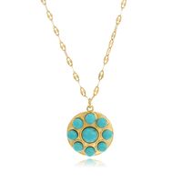 Fashion Flower Stainless Steel Plating Natural Stone Pendant Necklace 1 Piece sku image 1