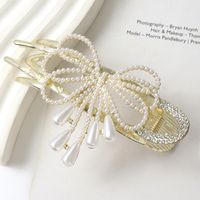 Fashion Bow Knot Metal Inlay Artificial Pearls Rhinestones Hair Clip 1 Piece sku image 2