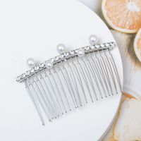 Fashion Solid Color Metal Plating Inlay Rhinestones Pearl Hair Combs 1 Piece sku image 4