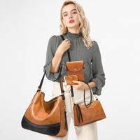 Women's Large All Seasons Pu Leather Color Block Fashion Pillow Shape Zipper Bag Sets main image 1