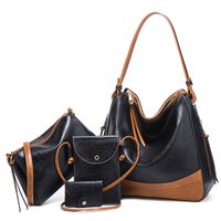 Women's Large All Seasons Pu Leather Color Block Fashion Pillow Shape Zipper Bag Sets sku image 2