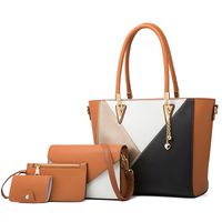 Women's Large All Seasons Pu Leather Color Block Fashion Bucket Open Bag Sets sku image 3