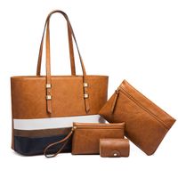 Women's Medium All Seasons Pu Leather Color Block Fashion Square Zipper Bag Sets sku image 4