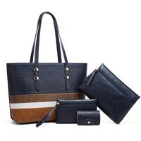Women's Medium All Seasons Pu Leather Color Block Fashion Square Zipper Bag Sets sku image 1