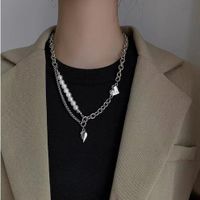 Fashion Heart Shape Butterfly Alloy Pearl Plating Women's Layered Necklaces Pendant Necklace 1 Piece sku image 47