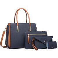 Women's Large Pu Leather Solid Color Vintage Style Zipper Bag Sets sku image 2