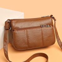 Women's Small Pu Leather Solid Color Vintage Style Square Zipper Crossbody Bag sku image 4